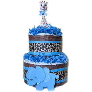 2 Tier Blue Sophie Giraffe Organic Diaper Cake